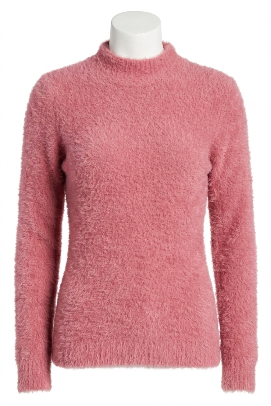 NEW KENSIE fur yarn long sleeve mock neck sweater in pink
